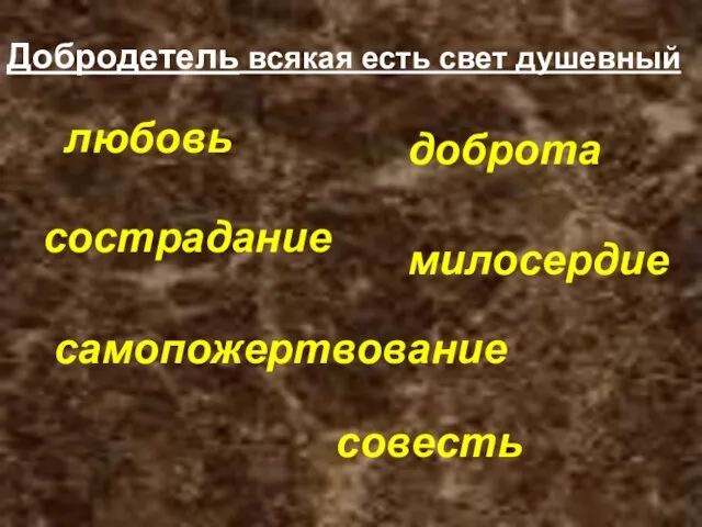 любовь совесть сострадание милосердие доброта Добродетель всякая есть свет душевный самопожертвование