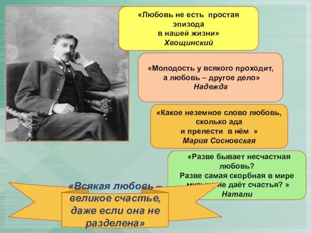 «Любовь не есть простая эпизода в нашей жизни» Хвощинский «Молодость у всякого