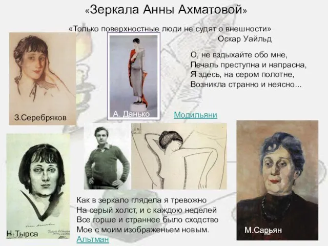 «Зеркала Анны Ахматовой» «Зеркала Анны Ахматовой» «Только поверхностные люди не судят о