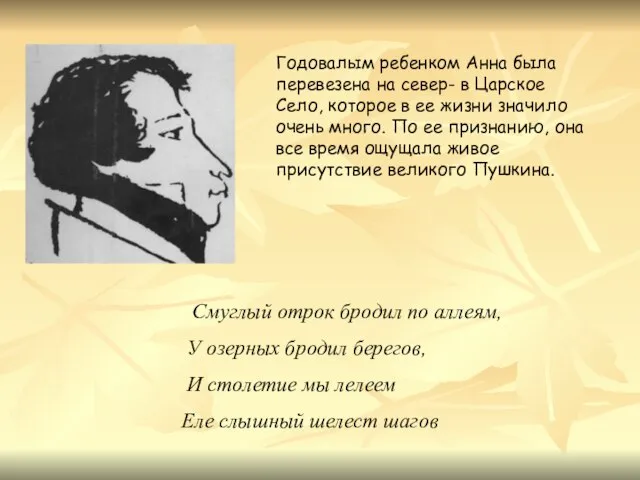 Годовалым ребенком Анна была перевезена на север- в Царское Село, которое в