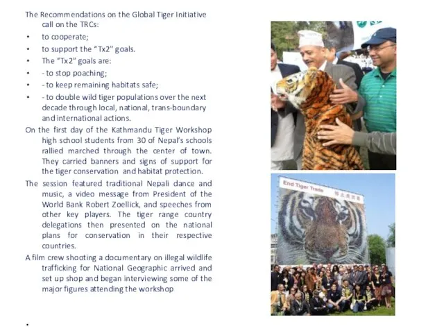 The Recommendations on the Global Tiger Initiative call on the TRCs: to