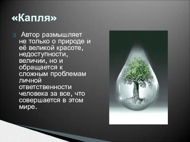 Автор размышляет не только о природе и её великой красоте, недоступности, величии,