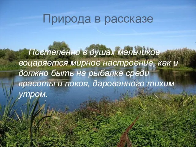 Природа в рассказе Постепенно в душах мальчиков воцаряется мирное настроение, как и