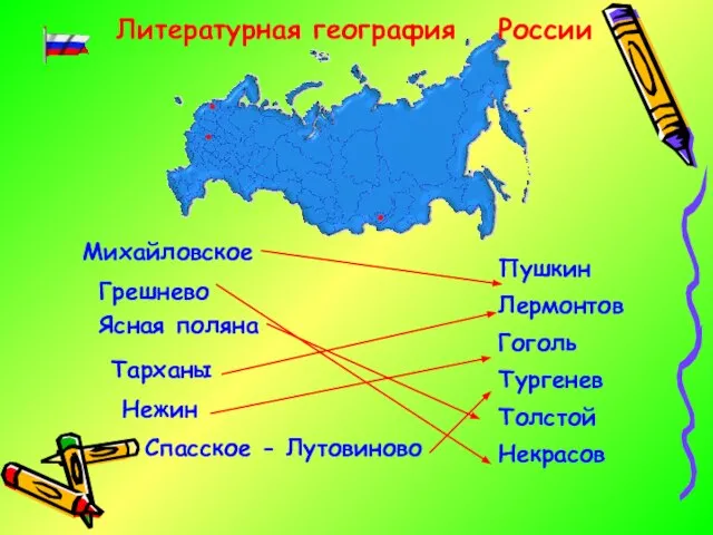 Литературная география Михайловское Грешнево Ясная поляна Тарханы Нежин Спасское - Лутовиново Пушкин