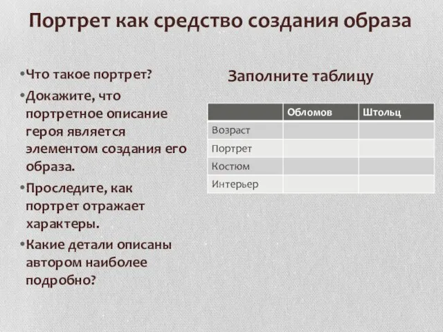 Портрет как средство создания образа Что такое портрет? Докажите, что портретное описание