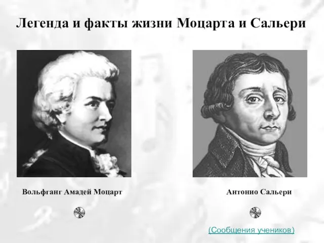 Вольфганг Амадей Моцарт Легенда и факты жизни Моцарта и Сальери (Сообщения учеников) Антонио Сальери