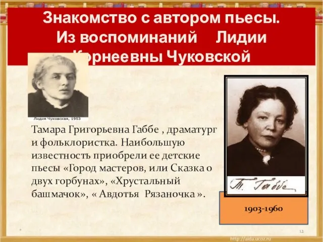 Знакомство с автором пьесы. Из воспоминаний Лидии Корнеевны Чуковской Тамара Григорьевна Габбе