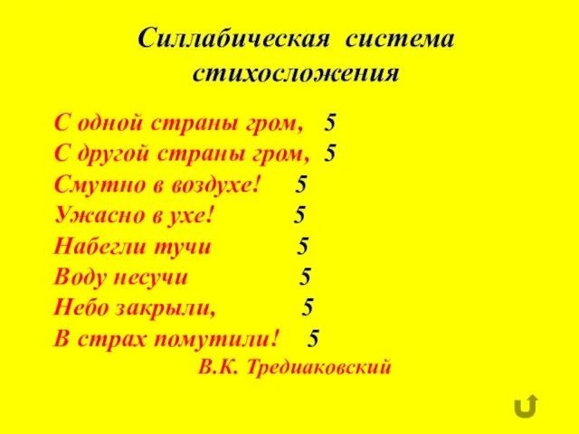 Силлабическая система стихосложения С одной страны гром, 5 С другой страны гром,