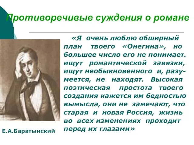 Противоречивые суждения о романе «Я очень люблю обширный план твоего «Онегина», но