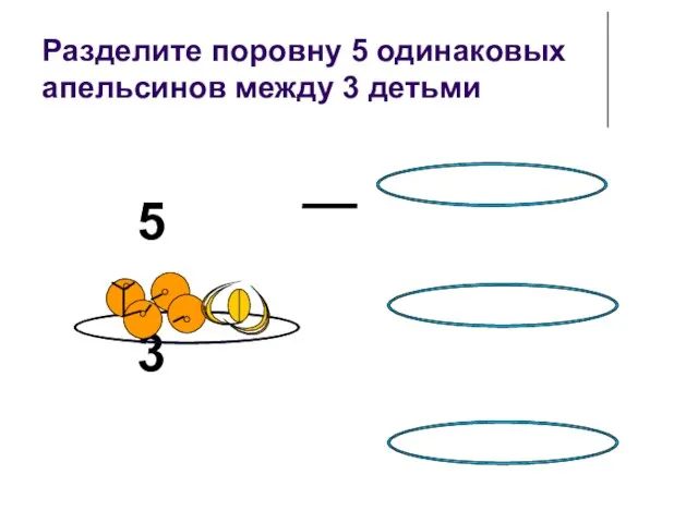 Разделите поровну 5 одинаковых апельсинов между 3 детьми 5 3