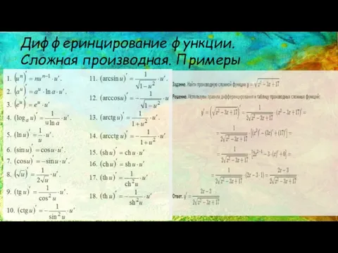 Дифферинцирование функции. Сложная производная. Примеры