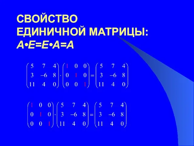 СВОЙСТВО ЕДИНИЧНОЙ МАТРИЦЫ: A•E=E•A=A