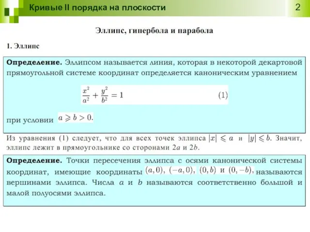 Кривые II порядка на плоскости