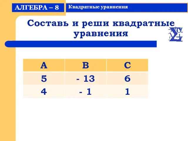 Составь и реши квадратные уравнения