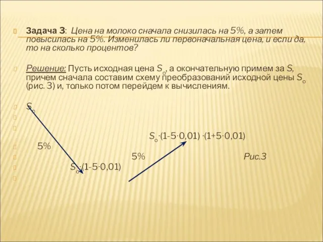 Задача 3: Цена на молоко сначала снизилась на 5%, а затем повысилась