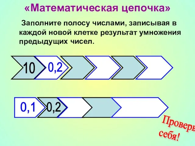 «Математическая цепочка» Заполните полосу числами, записывая в каждой новой клетке результат умножения