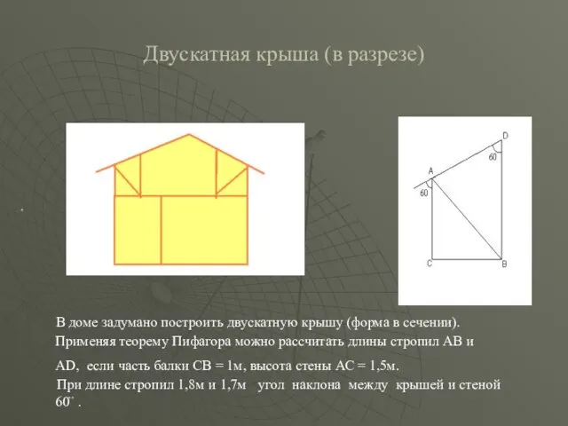 Двускатная крыша (в разрезе) В доме задумано построить двускатную крышу (форма в