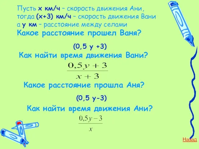 Пусть х км/ч – скорость движения Ани, тогда (х+3) км/ч – скорость