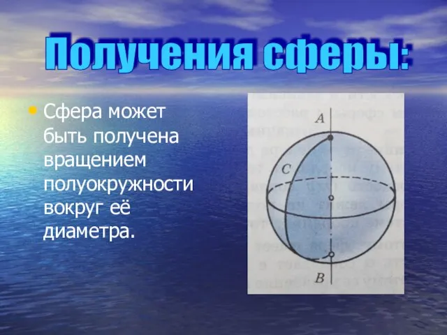 Сфера может быть получена вращением полуокружности вокруг её диаметра. Получения сферы: