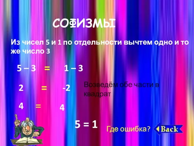 СОФИЗМЫ Из чисел 5 и 1 по отдельности вычтем одно и то