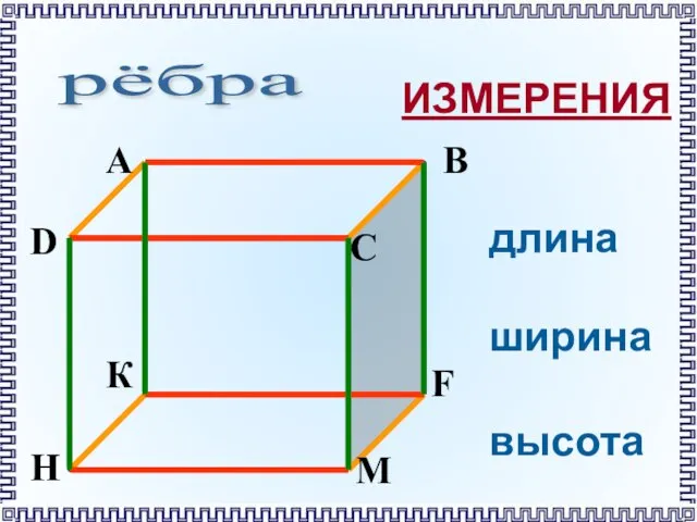 рёбра длина ширина высота ИЗМЕРЕНИЯ