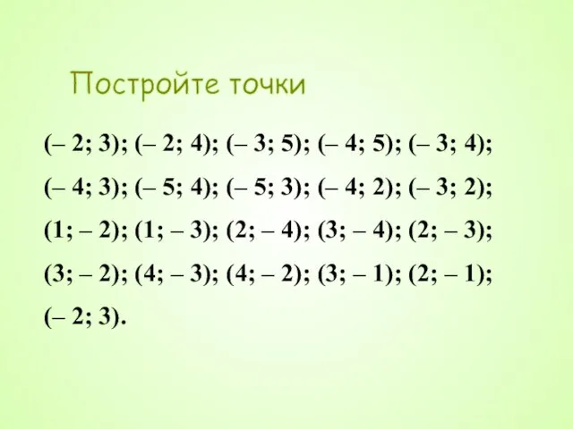 Постройте точки (– 2; 3); (– 2; 4); (– 3; 5); (–