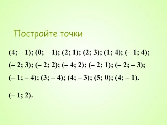 Постройте точки (4; – 1); (0; – 1); (2; 1); (2; 3);