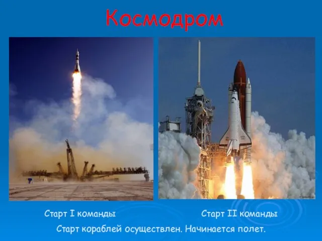 Космодром Старт I команды Старт II команды Старт кораблей осуществлен. Начинается полет.