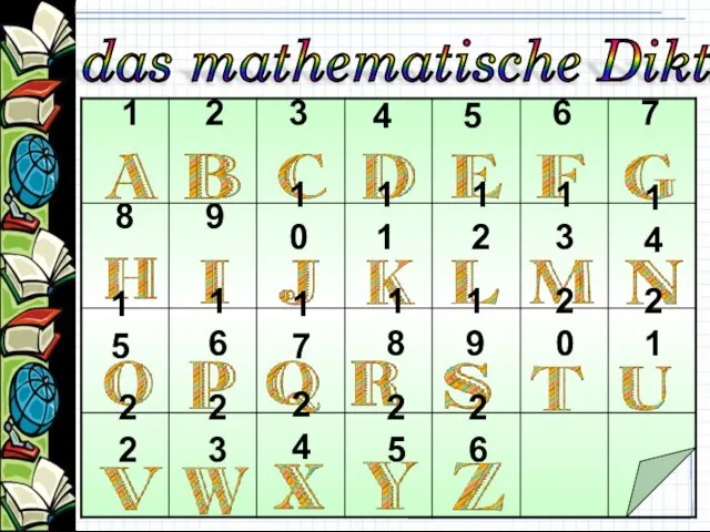 das mathematische Diktat! 1 2 3 4 5 6 7 8 9