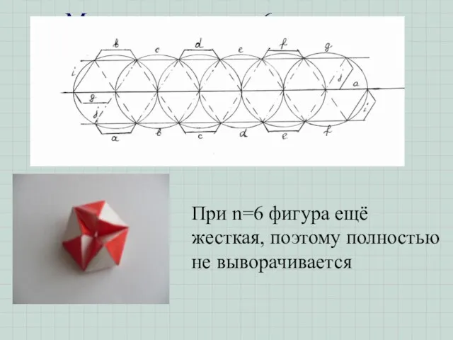 Модель кольца из 6 тетраэдров При n=6 фигура ещё жесткая, поэтому полностью не выворачивается