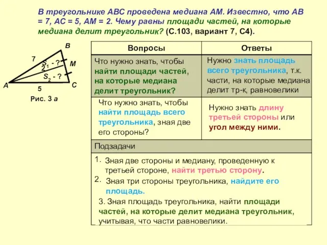 В треугольнике АВС проведена медиана АМ. Известно, что АВ = 7, АС