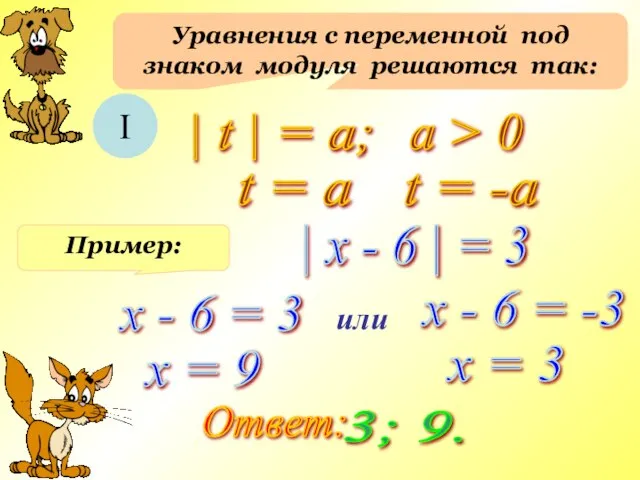 Уравнения с переменной под знаком модуля решаются так: I | t |