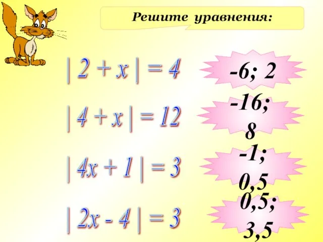 Решите уравнения: | 2 + x | = 4 | 4 +