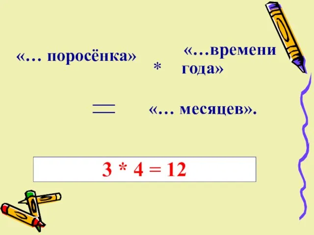 «… поросёнка» «…времени года» «… месяцев». 3 * 4 = 12 *