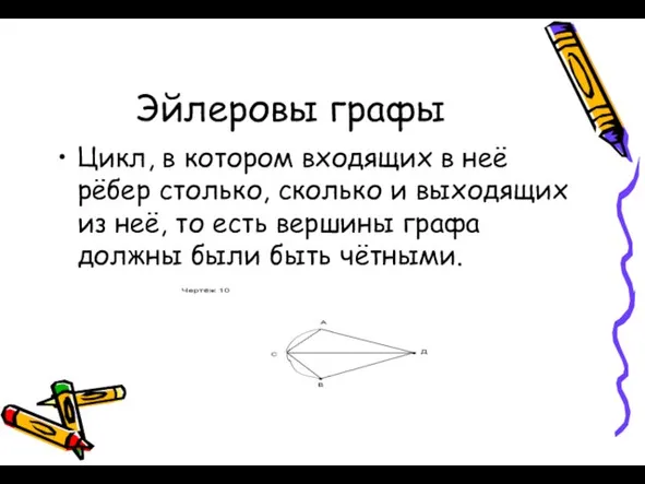 Эйлеровы графы Цикл, в котором входящих в неё рёбер столько, сколько и