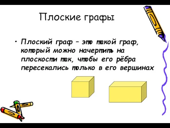 Плоские графы Плоский граф – это такой граф, который можно начертить на