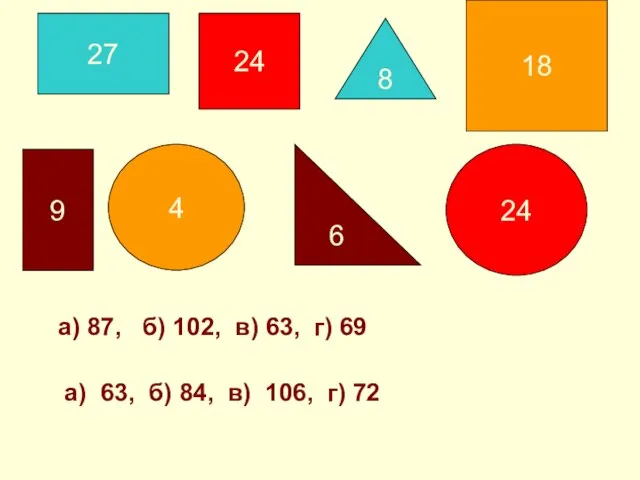 а) 87, б) 102, в) 63, г) 69 а) 63, б) 84,