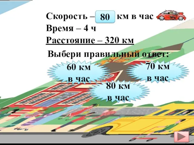 Скорость – ? км в час Время – 4 ч Расстояние –