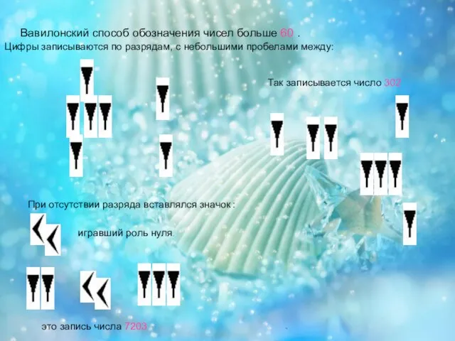 Вавилонский способ обозначения чисел больше 60 . Цифры записываются по разрядам, с