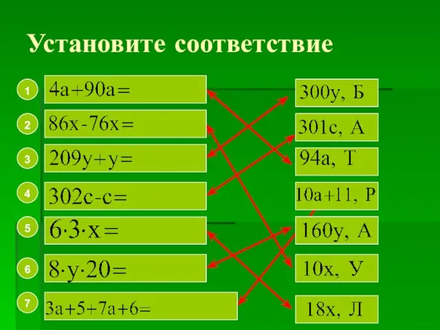 Установите соответствие 7 6 5 4 3 2 1