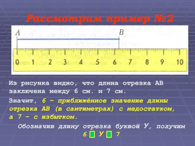 Рассмотрим пример №2 Из рисунка видно, что длина отрезка АВ заключена между