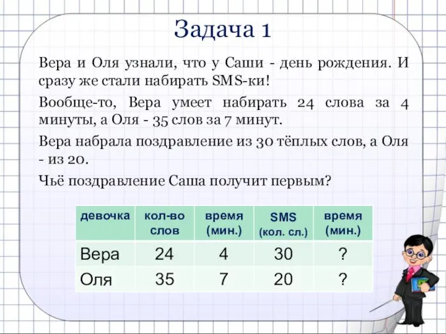 Задача 1 Вера и Оля узнали, что у Саши - день рождения.