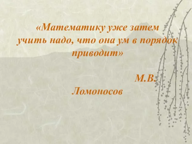 «Математику уже затем учить надо, что она ум в порядок приводит» М.В.Ломоносов