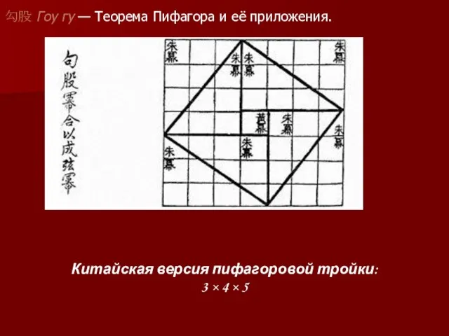 勾股 Гоу гу — Теорема Пифагора и её приложения. Китайская версия пифагоровой