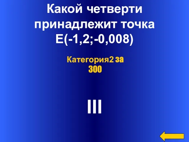 Какой четверти принадлежит точка Е(-1,2;-0,008) III Категория2 за 300