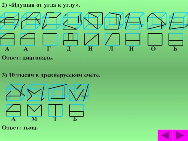 2) «Идущая от угла к углу». А А Г Д И Л