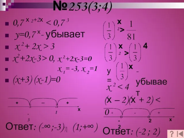 №253(3;4) -3 1 х2 > х2 > 4 y= х - убывает