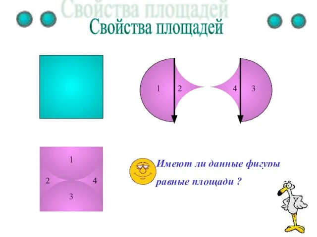 Имеют ли данные фигуры равные площади ? Свойства площадей 1 1 2