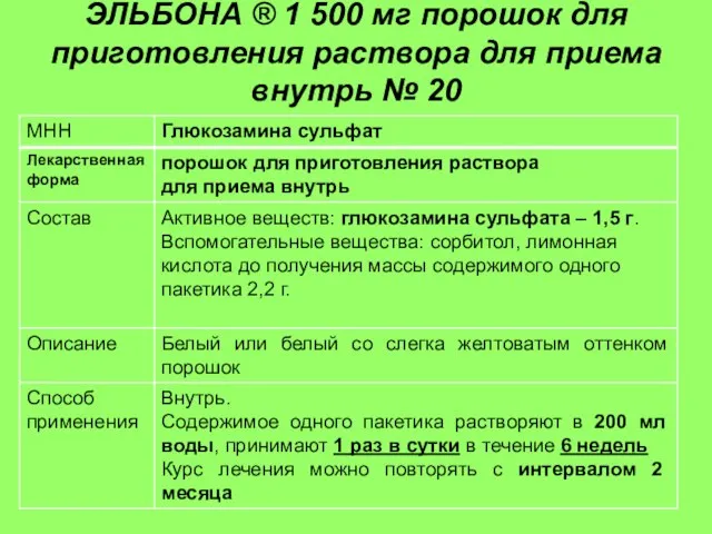 ЭЛЬБОНА ® 1 500 мг порошок для приготовления раствора для приема внутрь № 20