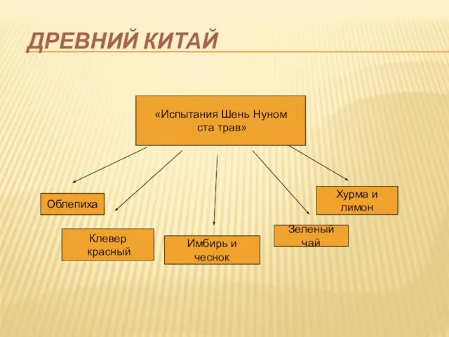 ДРЕВНИЙ КИТАЙ «Испытания Шень Нуном ста трав» Облепиха Клевер красный Хурма и